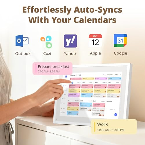 Dragon Touch 10.1 inch Digital Calendar Chore Chart  Interactive Touchscreen, Smart Family Planner, Hearth Display