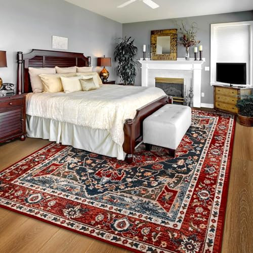 YJ.GWL Large Area Rug for Living Room, 6x9 Machine Washable Boho Rug for Bedroom, Low Pile Lightweight Thin Rugs