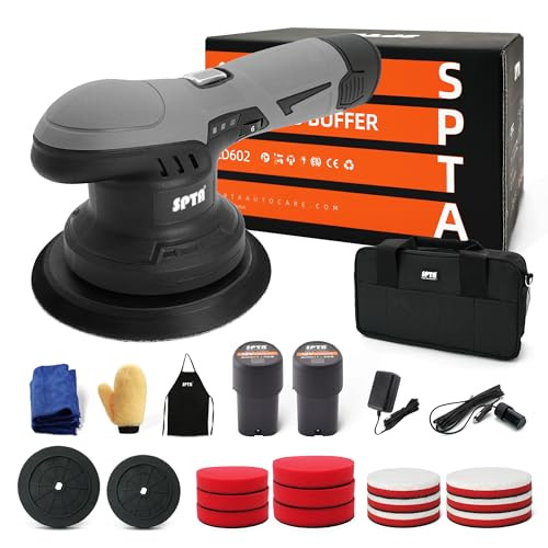 Cordless Car Buffer Polisher, SPTA Polisher with 2Pcs 12V Lithium Rechargeable Battery Brushless Polisher with