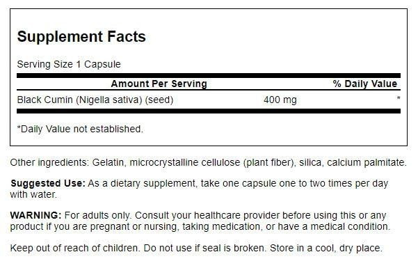 Swanson Full Spectrum Black Cumin Seed 400 Milligrams 60 Capsules