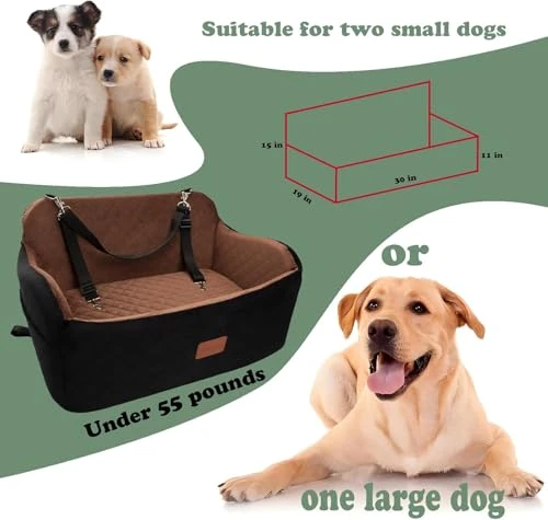 Lealchum Dog Car Seat for Medium/Large Dogs,2 Clip-On Safety Leashs for 2 Small Dogs,Removable and Washable Comfy Pet