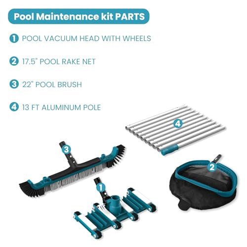 POOLWHALE Pool Cleaning Kit with Vacuum, Pool Net and Brush with Pole