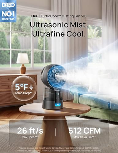 DREO TurboCool Misting Fan 516, 5 Drop Cooling Fans that Blow Cold Air
