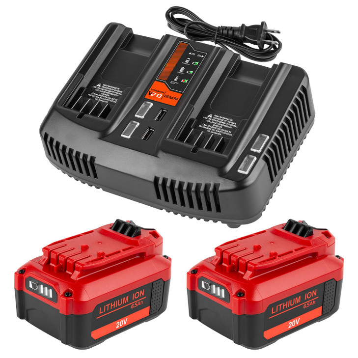 DONGPUCUN 2Packs 20V 6.5Ah Battery and Charger Kit for Craftsman V-20 Lithium Battery CMCB202 CMCB204 CMCB206 CMCB205