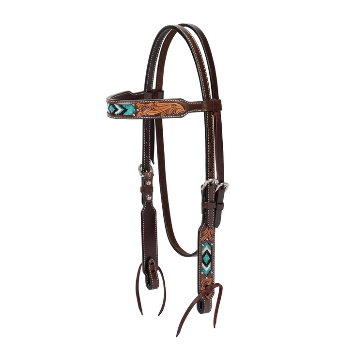 Weaver Equine Turquoise Diamond Beaded Horse Headstall, Leather Headstalls for Horses for Trail Riding, Durable Equine