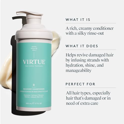 VIRTUE Recovery Conditioner, Keratin for Damaged Hair, 17 Fl Oz