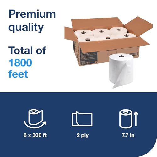 Tork Matic Extra Soft Paper Hand Towel Roll White with Blue Leaf H1, Premium, High Absorbency, 6 Rolls x 300 ft, 290094