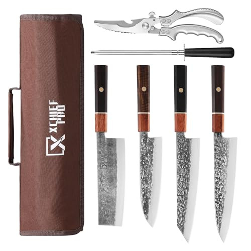 Japanese Knife Set with Bag, Hand Forged High Carbon Steel Chef Knives