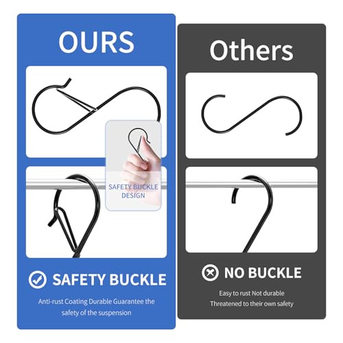 12PCS S Hooks for Hanging Hanger,Purse Hooks Hanging Bag Hanger,3.5-inch Heavy Duty Metal S Hook with Safety Buckle