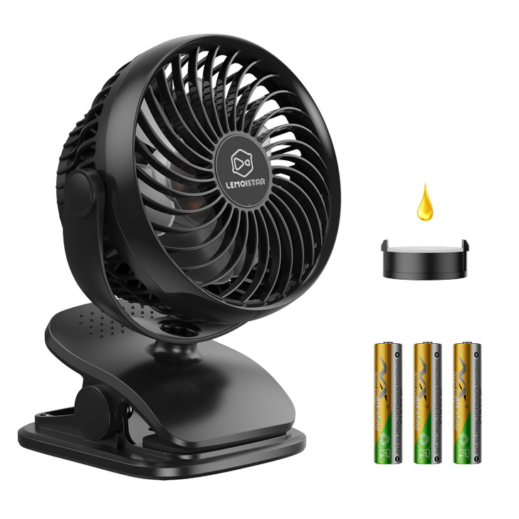 AA Battery Operated Clip on Stroller Fans, USB Powered Portable Desk Fan 4 Speeds Personal Golf Cart, Quiet, Small
