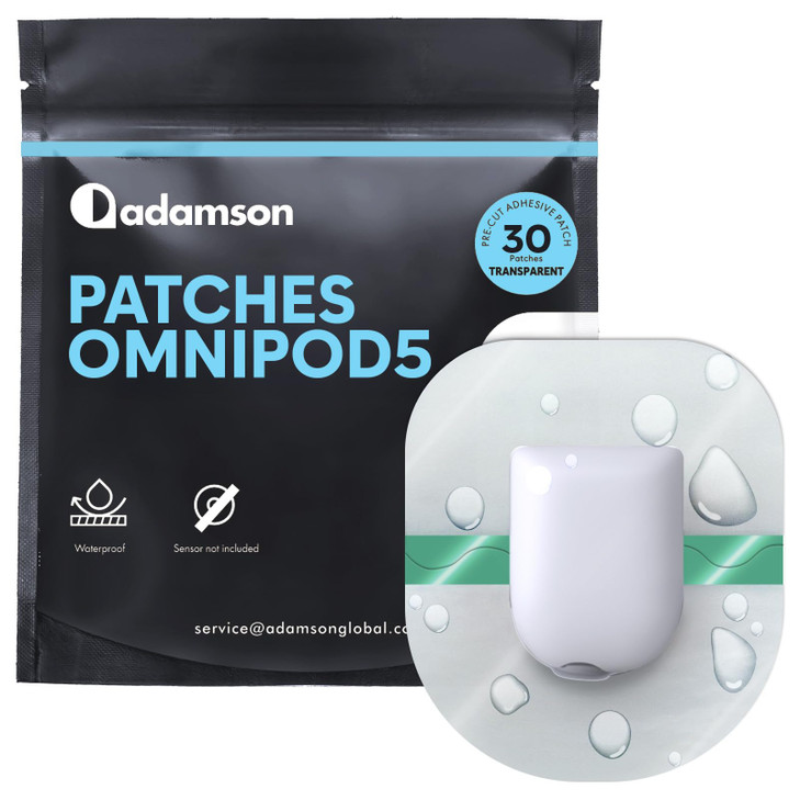 Adamson Omnipod 5 Overpatches  30 Waterproof Omnipod 5 Adhesive Patches, No Glue on Center, Easy to Apply & Remove,