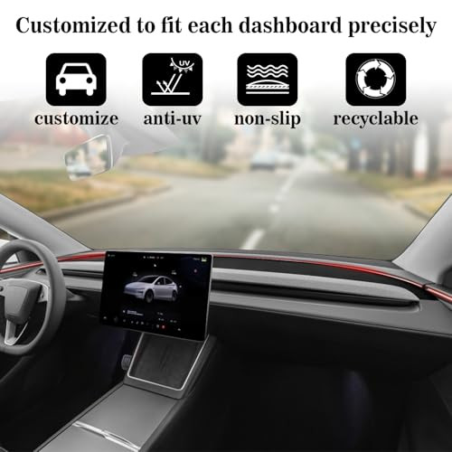Amiss Dash Mat Dashboard Cover, Fits for Tesla Model Y Model 3 2017 2018 2019 2020 2021 2022 2023, Anti-Reflective