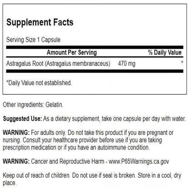 Swanson Astragalus Root - Herbal Supplement Promoting Immune System Support - Natural Formula Supporting Heart & Liver Health - (100 Capsules, 470mg
