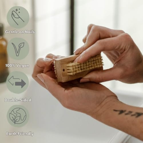 Bamboo Nail Brush (2 Pack), Natural Wooden Double-Sided Scrub Brush with Firm Sisal Bristles, Perfect for Fingernails