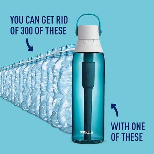 Brita Hard-Sided Plastic Premium Filtering Water Bottle, BPA-Free, Reusable, Replaces 300 Plastic Water Bottles,