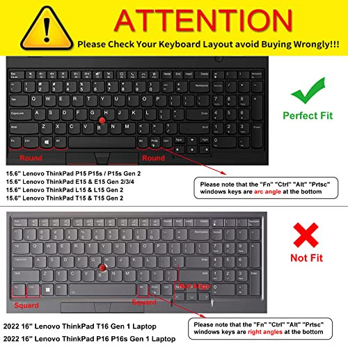 Colorful Keyboard Cover for 15.6" Lenovo ThinkPad E15 Gen 4/3/2 T15 T15p T15g L15 Gen 2 1 P51s P52 P52s P53 P72