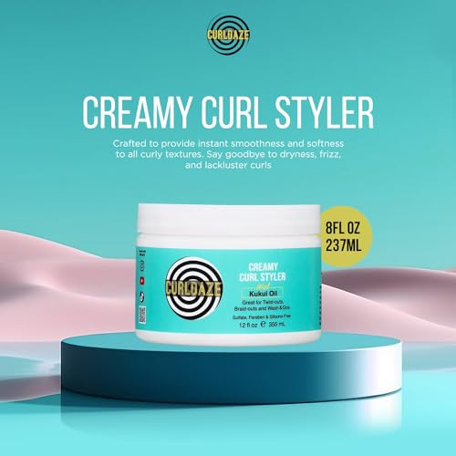 Curldaze Creamy Curl Styler with Kukui Oil, Vitamins A, C, and E. Moisturizing and Styling Curl for Curly Hair, Great