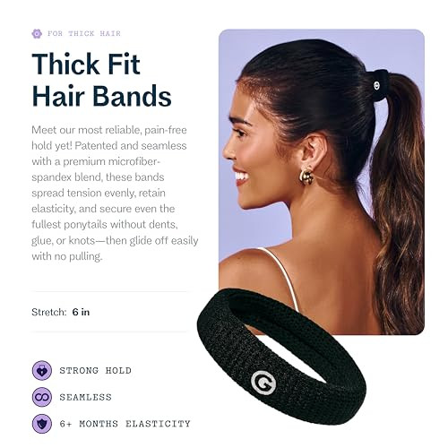 Gimme Beauty - Thick Fit Hair Bands - Black Onyx - Damage Free Hair Ties - Made with Seamless Microfiber Elastics -
