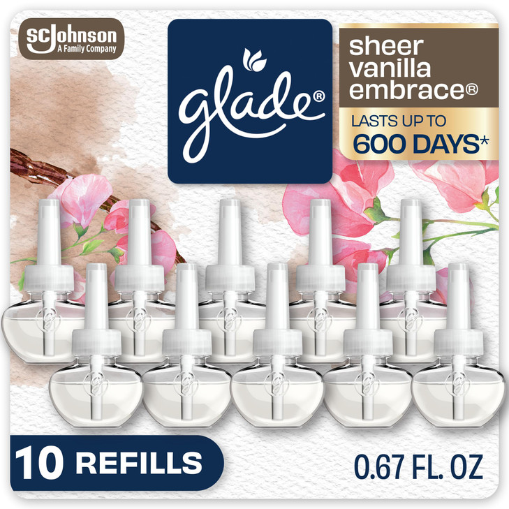 Glade PlugIns Refills Air Freshener, Sheer Vanilla Embrace, Scented and Essential Oils for Home and Bathroom, 0.67 Fl