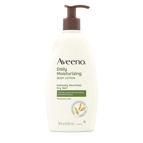 Aveeno Daily Moisturizing Body Lotion with Soothing Oat and Rich Emollients, Fragrance-Free, 18 Fl Oz