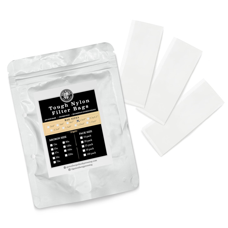 Gutenberg's Dank Pressing Co. tough 2x4 inch micron filter bags 10-100 Pack (20-Pack, 220)