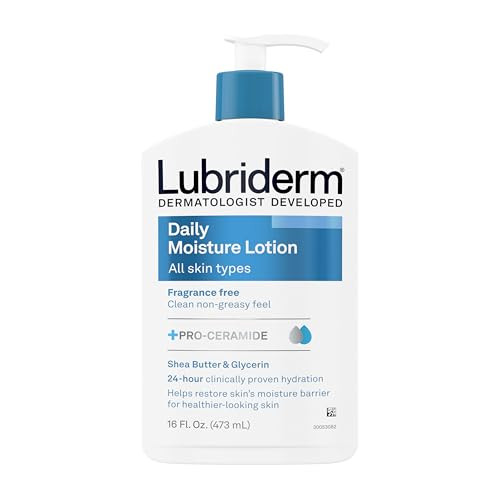 Lubriderm Fragrance Free Daily Moisture Lotion + Pro-Ceramide, Shea Butter & Glycerin, Face, Hand & Body Lotion for Sensitive Skin, Hydrating Lotion
