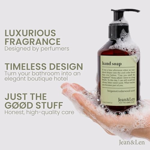 Jean & Len Hand Soap Rosemary & Ginger, gently cleanses stressed hands, suitable for daily use, liquid soap in pump