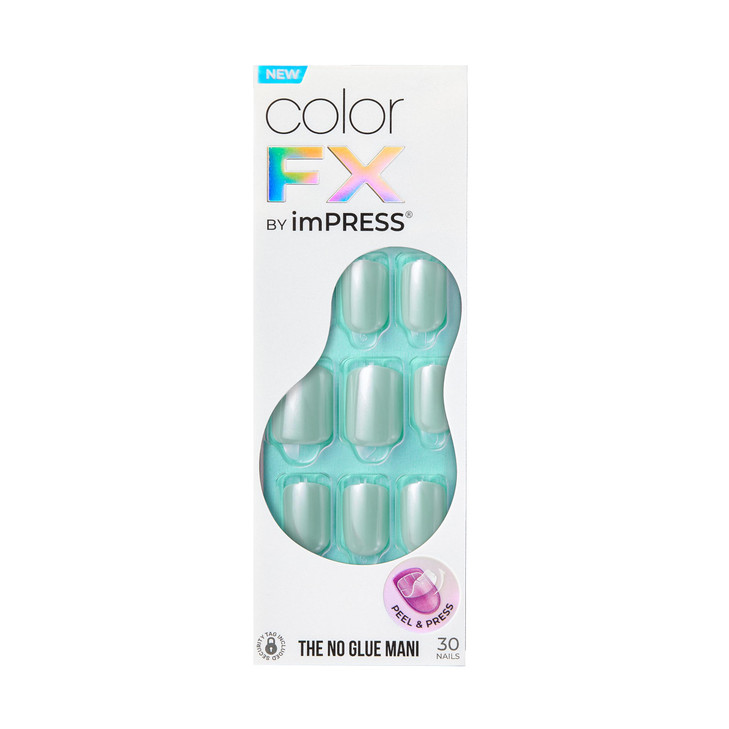 Kiss Impress No Glue Mani Press On Nails, Color FX, 'Meta', Blue, Short Size, Squoval Shape, Includes 30 Nails, Prep