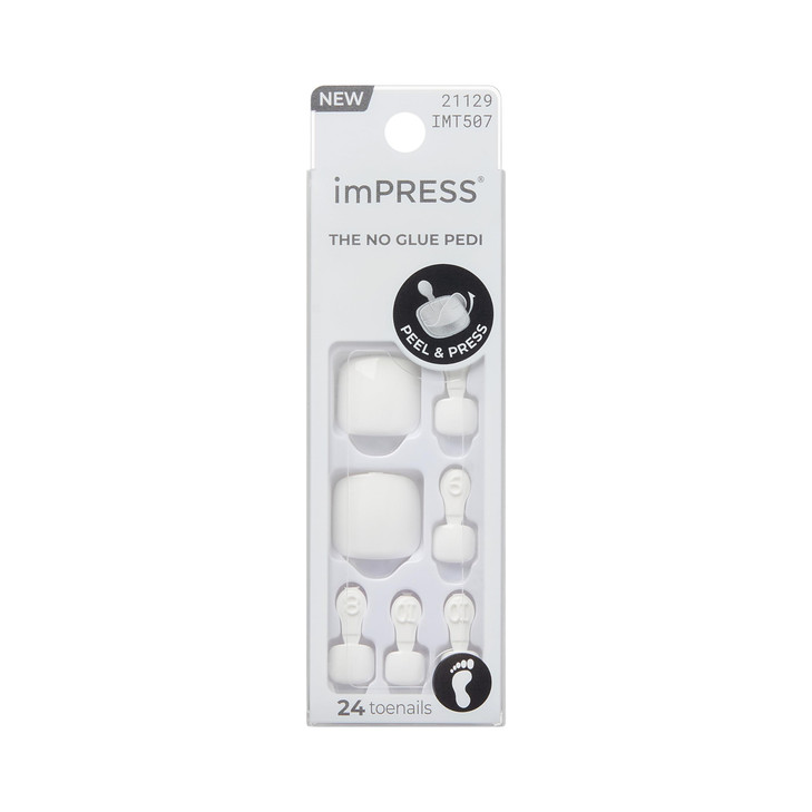 Kiss Impress Pedicure Press On Toenails, 'Angel Vibes', White, Short Squoval, Pedicure Nail Kit Includes 24 Press On