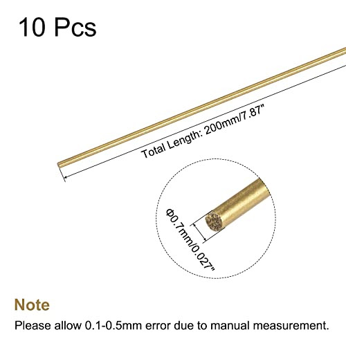 MECCANIXITY Brass Rod,Brass Solid Round Rod 0.7mm/0.027inch Diameter 200mm Length Lathe Bar Stock for RC Model DIY