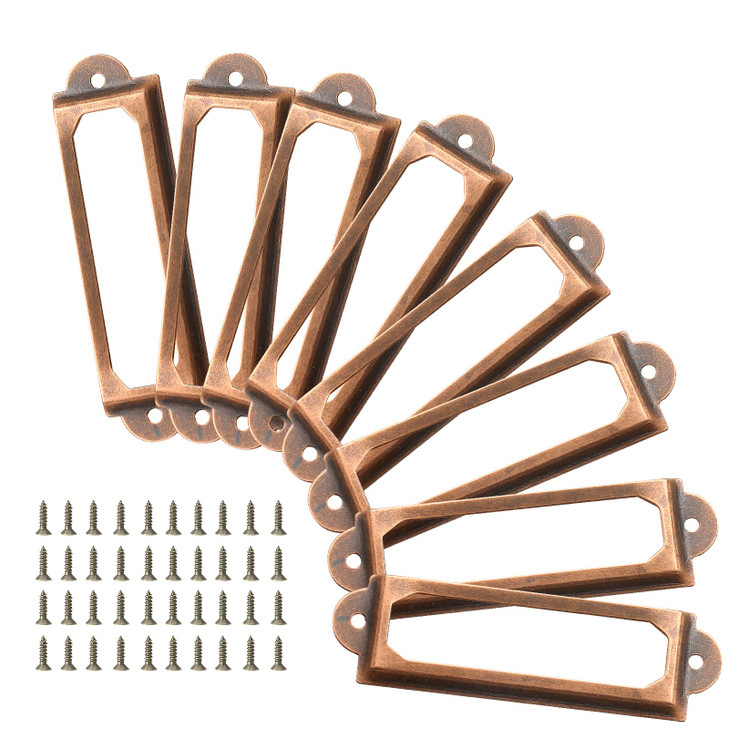 Piutouyar 40Pcs Antique Label Holder 60mm x 17mm Metal Name Card Frame for Library Drawer Tags Office Cabinet Shelves