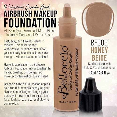 Belloccio's Professional Cosmetic Airbrush Makeup Foundation 1/2oz Bottle: Latte- Medium with Golden, Peachy Undertones