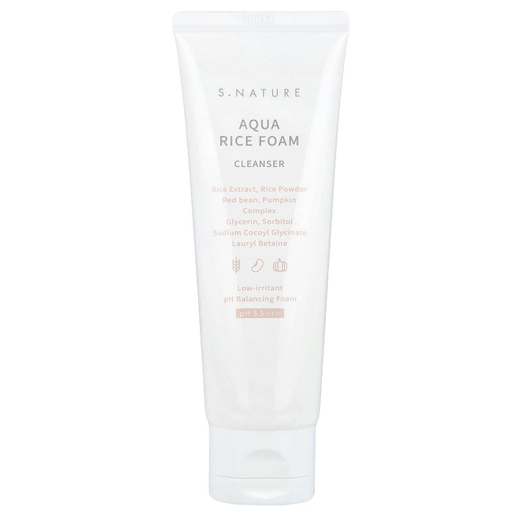 S.NATURE Aqua Rice Foam Cleanser | Facial Cleanser with Rice Extract and Rice Powder for Mild Cleansing, Glycerin,