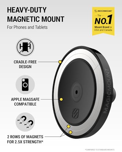 Scosche Heavy Duty MagSafe Mount/Tablet Holder for Car, Magnetic Cell Phone Stand with Extra Strong Magnets and AMPS