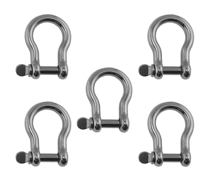US Stainless 5 Pieces Stainless Steel 316 Bow Shackle 5/32" (4mm) Marine Grade