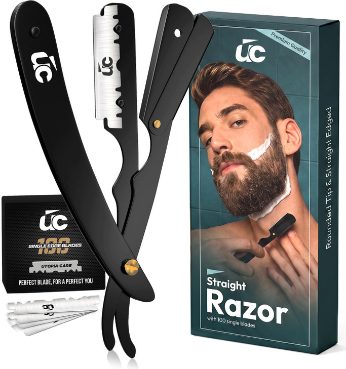 Utopia Care Professional Straight Razor for Men, Barber Straight Edge Razor Safety with 100 Pack Blades, White