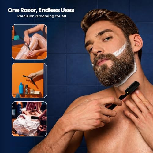 Utopia Care Professional Straight Razor for Men, Barber Straight Edge Razor Safety with 100 Pack Blades, White