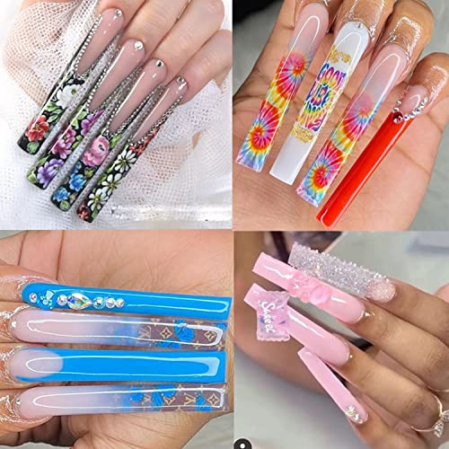 Yimart 500pcs No C Curve XXXL Square Straight False Nail Tips - Half Cover Clear Natural Extra Long Fake Nails (Skin