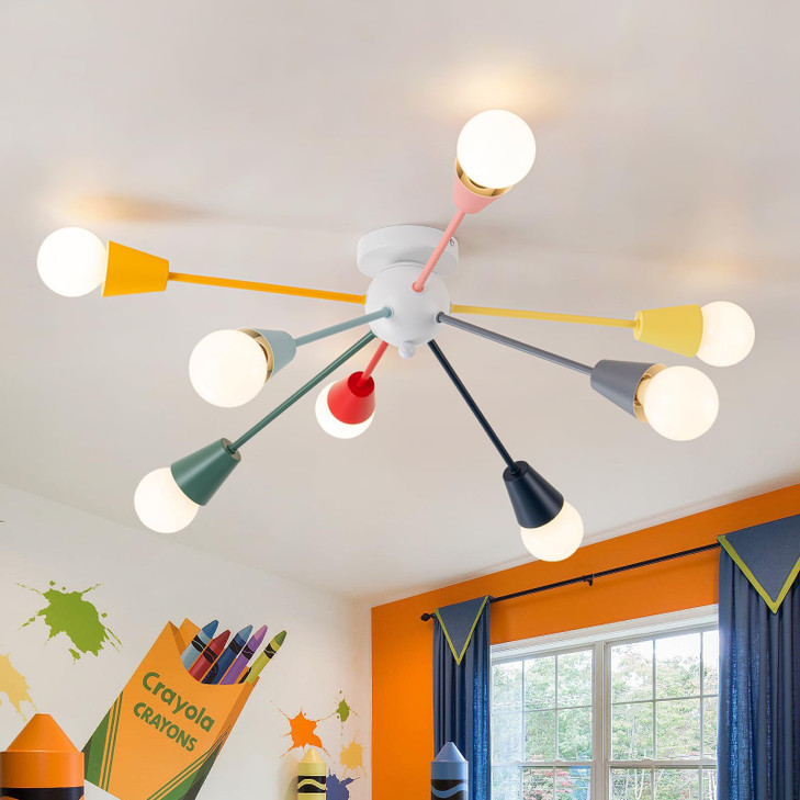 Ymlii Colorful Sputnik Chandelier, 8-Light Modern Kids Ceiling Light