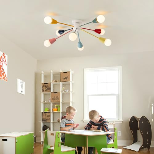 Ymlii Colorful Sputnik Chandelier, 8-Light Modern Kids Ceiling Light