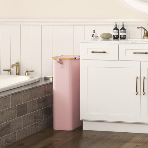 Lifewit 65L Slim Laundry Hamper with Lid, Narrow Laundry Basket with Removable Bag & Bamboo Handles, Fodable Thin