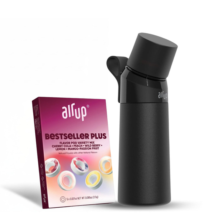 air up water bottle (16oz) Steel Black + 5x pods Flavor Fiesta | Sugar free flavor pods & Water bottles with straw |