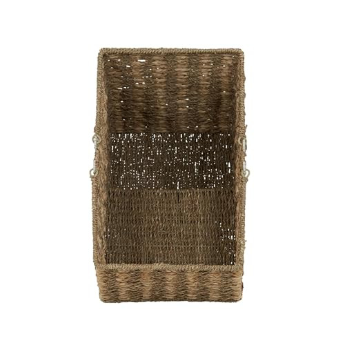 Household Essentials Wicker Stair Basket with Handles, Handwoven Seagrass, Natural