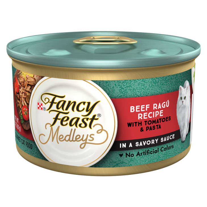 Purina Fancy Feast Medleys in Gravy Beef Ragu Recipe with Tomatoes and Pasta in a Savory Sauce - (Pack of 24) 3 oz. Cans