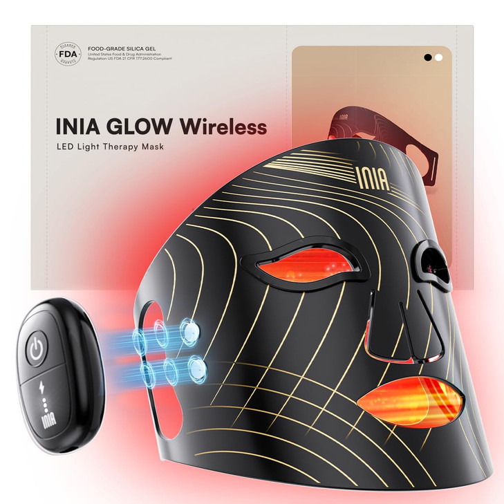 INIA GLOW Wireless Red Light Therapy Mask for Face, 850nm NIR, 272 LEDs