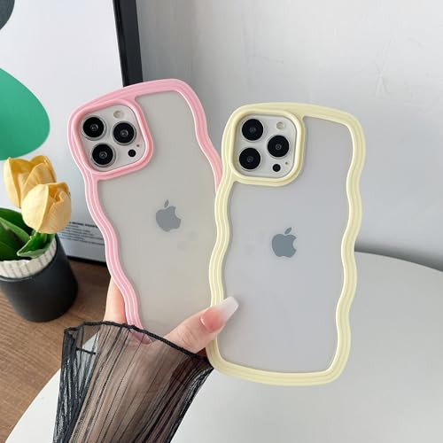 Caseative Cute Curly Wave Frame Shape Shockproof Soft Compatible with iPhone Case (White,iPhone 13 Pro Max)