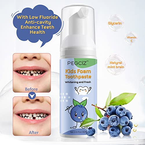 Foam Toothpaste Kids with Fruit Flavor, Toddler Foam Toothpaste with Low Fluoride for U Shaped Toothbrush, Foaming