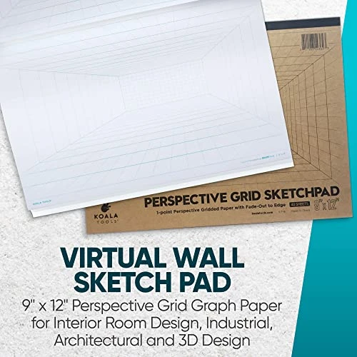 Koala Tools | Drawing Perspective (1 and 2-Point) Large Sketch Pad (2 Point - 9 x 12)