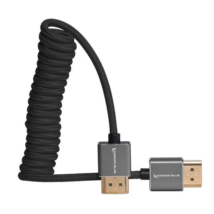 KONDOR BLUE | Full HDMI 2.0 Type A Male to Male 12"- 24" Coiled Braided Cable | 4K 60Hz 18Gbps, HDR, 3D, Reinforced |