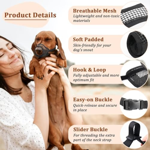 Mayerzon Dog Muzzle, Breathable Mesh Muzzles with Adjustable Hook and Loop